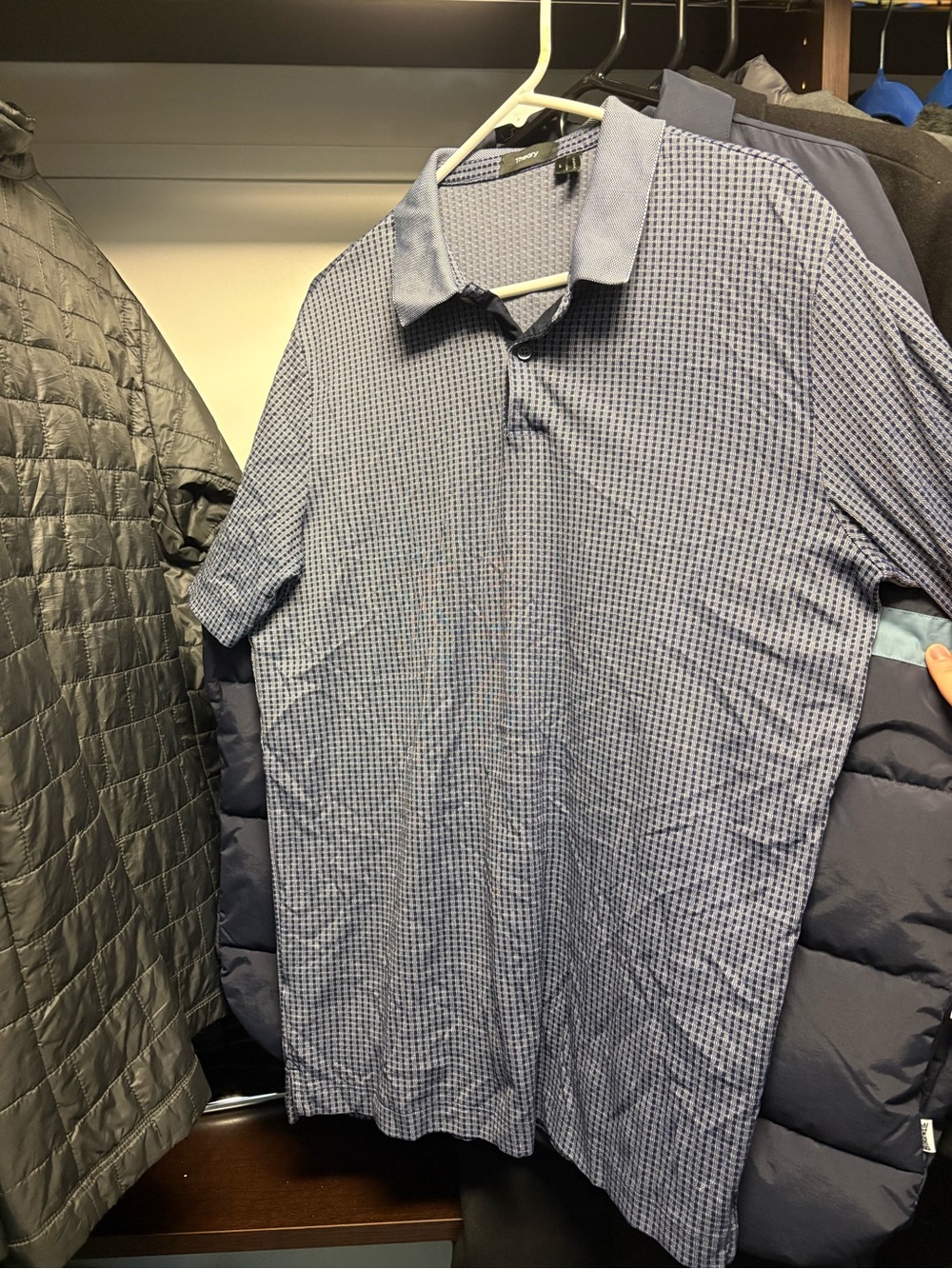Theory Men's Blue Micro-Check Polo